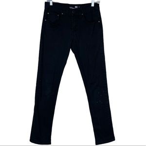 Mens Black Ripped Jeans Slim Straight 